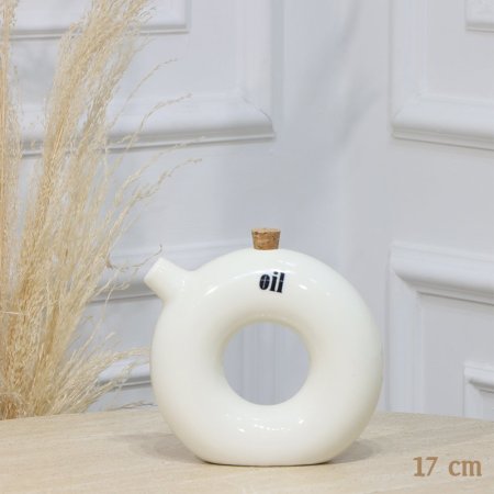 علبة زيت 17سم بورسلان ابيض مكتب OIL شكل دونات EL125/10 =ت.ش1