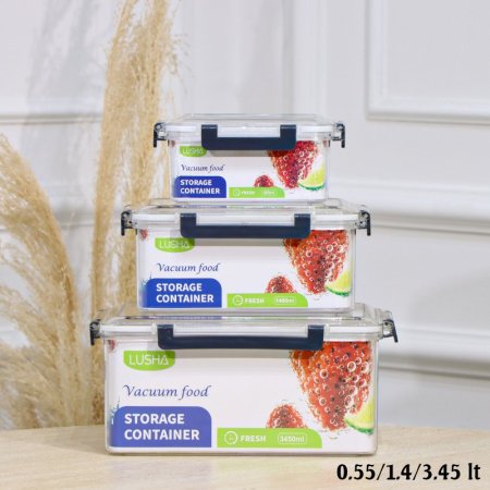 طقم طبروير/3 0.55/1.4/3.45لتر مستطيل اكرلك شفاف بيدين سكني كبس EL12/5 =رم5