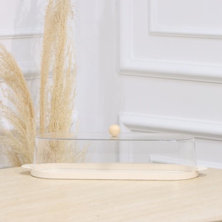 مضيفة تنك بيج بيضاوي 34*10سم غطا اكرلك شفاف بيدين EL128/21 =رم4