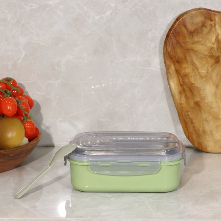 لانش بوكس مستطيل 20*13سم بلاستك ملون وجه ستانلس غطا اكرلك EL104/28 =رم5