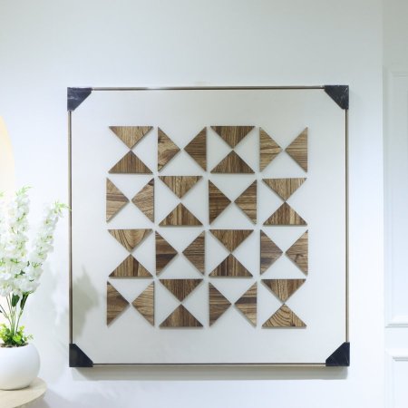 برواز مربع 100سم اطار بلاستك خشبي وجه ابيض مثلثات خشب EL49/17 =رم7