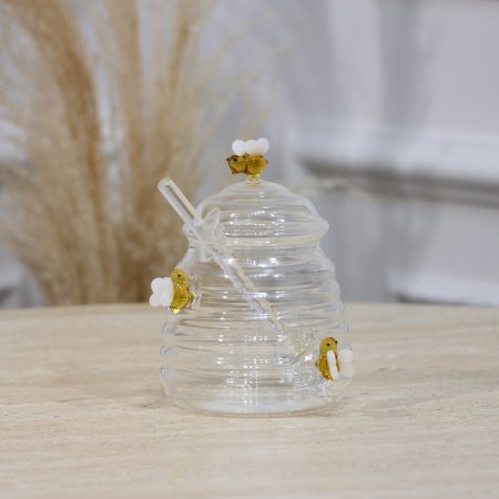 مطربان عسل زجاج سادة محزز مع معلقة ونحلة ASC1138 ++ج6