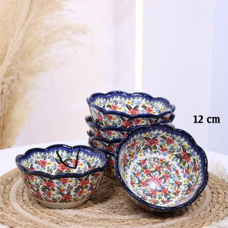 سلطية بورسلان خزف 12سم شكل وردة ت.ك6 اطار كحلي B178/4 وجه ورد بيج وزهري واخضر ++ZW