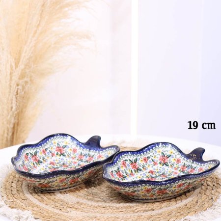 صحن بورسلان خزف 19سم شكل قارب ت.ك2 اطار كحلي B195 وجه ورد بيج وزهري واخضر ++ZW