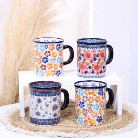 ماغ بورسلان خزف ملون 10سم ت.ك4 اطار كحلي B060 مرسم ورد ازرق كبير ++ZW