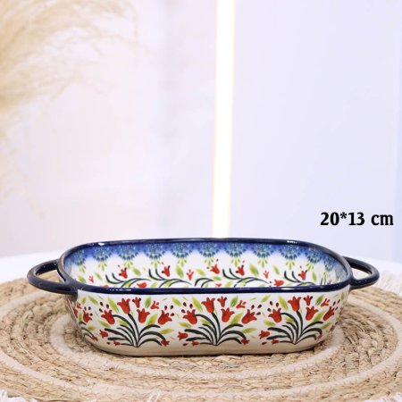 بايركس بورسلان خزف 20*13سم اطار كحلي B165 مرسم ورد سنبلات احمر ++ZW