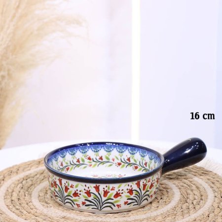 صحن مدور يط طويل بورسلان خزف 16سم اطار كحلي B093/2 مرسم ورد سنبلات احمر ++ZW