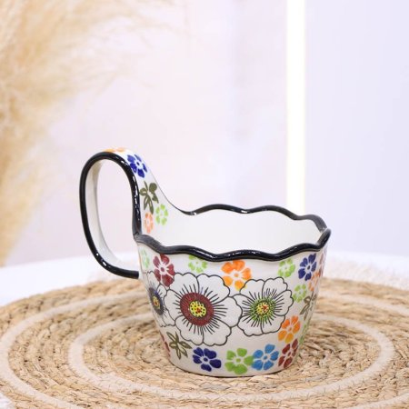 ماغ كبير بورسلان خزف 8سم اطار كحلي B201 مرسم مرسم ورد ملون مفرغ  ++ZW