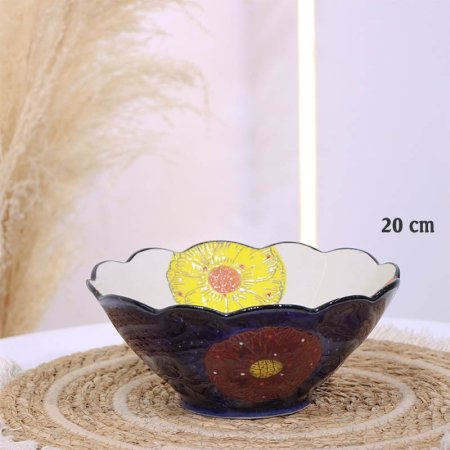 جاط مدور بورسلان خزف 20سم كحلي اطار وردة B186/8 مرسم ورد كبير ++ZW