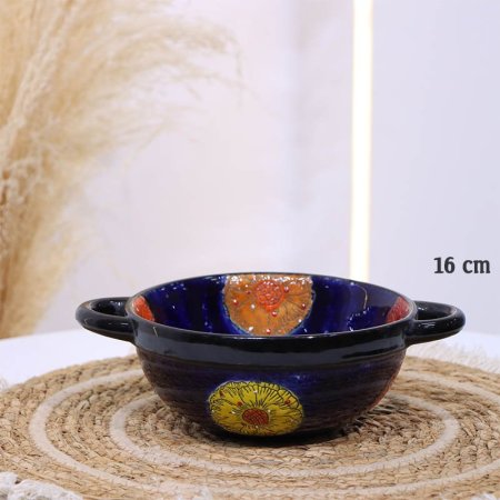 جاط مدور بورسلان خزف 16سم كحلي اطار وردة B173 مرسم ورد كبير بيدين ++ZW