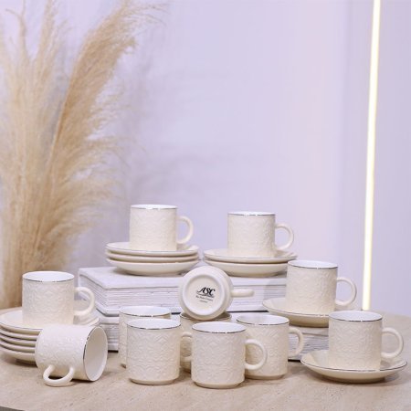 طقم فناجين قهوة 12/12 بورسلان بيج مرسم مزخرف ع.كرتون C017 ++ع2