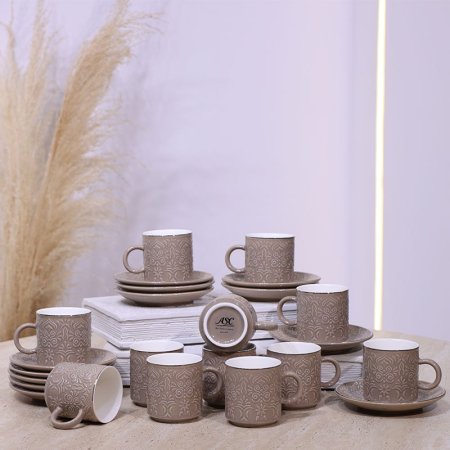 طقم فناجين قهوة 12/12 بورسلان كابتشينو مرسم مزخرف ع.كرتون C020 ++ع2