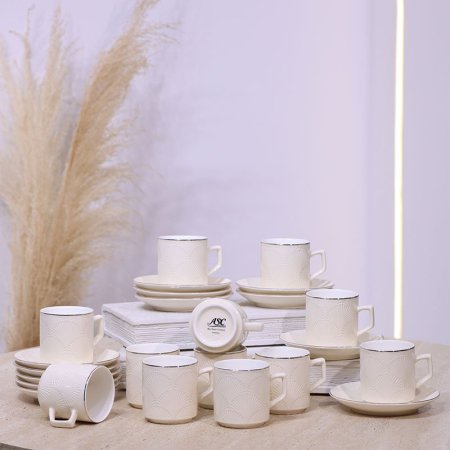 طقم فناجين قهوة 12/12 بورسلان بيج مرسم محار ع.كرتون C034 ++ع2