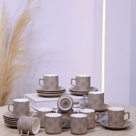 طقم فناجين قهوة 12/12 بورسلان كابتشينو مرسم محار ع.كرتون C037 ++ع2