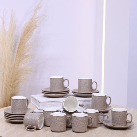 طقم فناجين قهوة 12/12 بورسلان كابتشينو مرسم مموج ع.كرتون C012 ++ع2