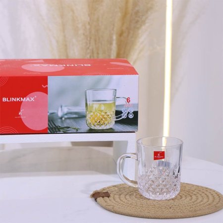 طقم كاسة شاي/6 زجاج سادة 230مل KTZB04-4 مدور قاعدة بقلاوة ++BM2