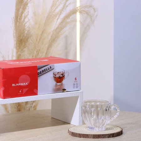 طقم ماغ شاي/6 زجاج سادة KTZB86C محزز بصمة 200مل ++BM2