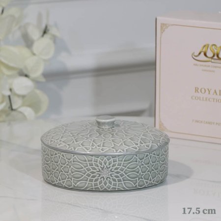 مضيفة مدور17.5سم بورسلان سكني CAN56B-GREY BLUE مزخرف اندلسي ++ZW1