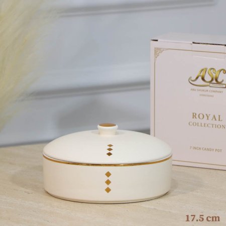 مضيفة مدور17.5سم بورسلان بيج CAN56B-B2338BEIGE مرسم معين ذهبي ++ZW1