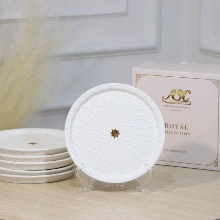طقم/6 صحون فواكة بورسلان ابيض YP08-6/S-WHITE مزخرف نجمة ++ZW1