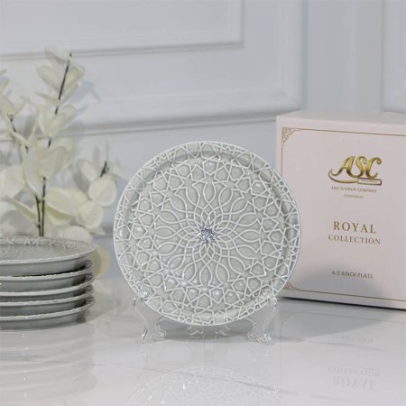 طقم/6 صحون فواكة بورسلان سكني YP08-6/S-GREY BLUE مزخرف اندلسي ++ZW1