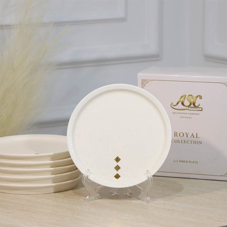 طقم/6 صحون فواكة بورسلان بيج YP08-6/S-B2338BEIGE مرسم معين ذهبي ++ZW1