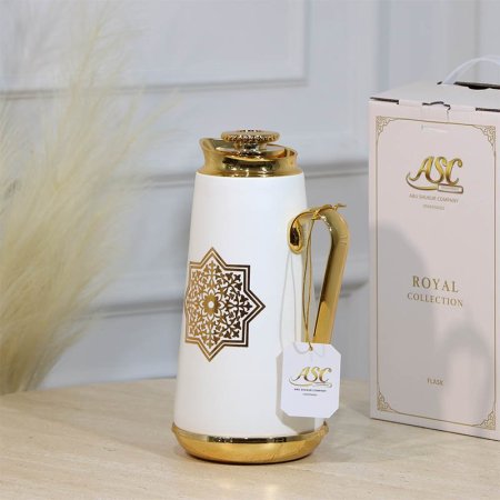 تيرموس قهوة بورسلان ابيض ماط CH628-MATTE WHITH مزخرف اسلامي ++ZW1