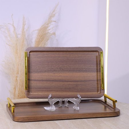 طقم صواني/2 خشب مستطيل بيدين ذهبي EL185/1 =س26