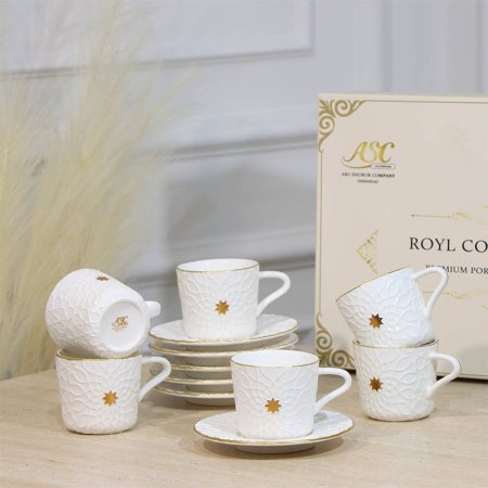 طقم فناجين شاي6/6 بورسلان ابيض ST118A-6/S-WHITE مزخرف نجمة ++ZW1