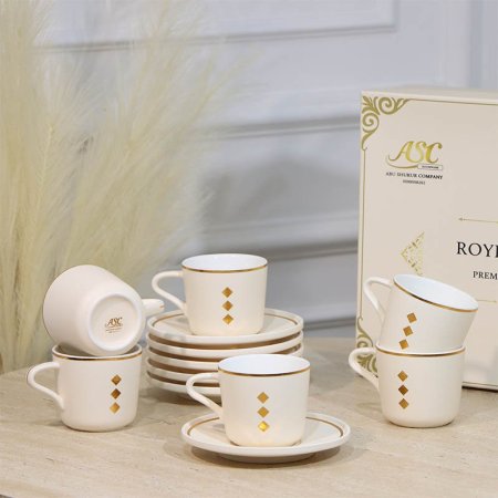 طقم فناجين شاي 6/6 بورسلان بيج ST118A-6/S-B2338BEIGE مرسم معين ذهبي ++ZW1