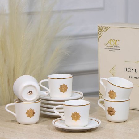 طقم فناجين شاي 6/6 بورسلان ابيض ماط ST118A-6/S-MATTE WHITH مزخرف اسلامي ++ZW1