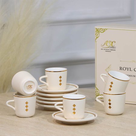 طقم فناجين قهوة 6/6 بورسلان بيج ST118B-6/S-B2338BEIGE مرسم معين ذهبي ++ZW1