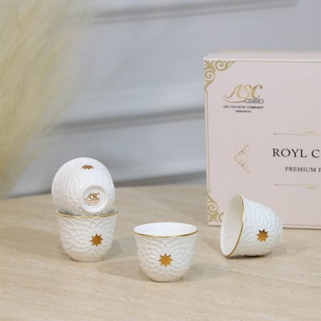 طقم فناجين سادة/12 بورسلان ابيض LYB12/S-WHITE مزخرف نجمة ++ZW1