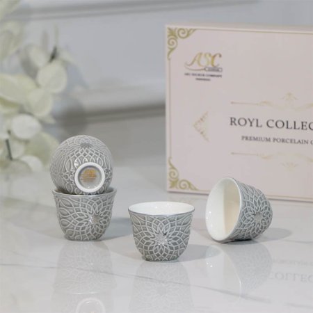 طقم فناجين سادة/12 بورسلان سكني LYB12/S-GREY BLUE مزخرف اندلسي ++ZW1