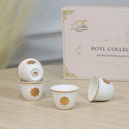 طقم فناجين سادة /12 بورسلان ابيض ماط LYB12/S-MATTE WHITH مزخرف اسلامي ++ZW1