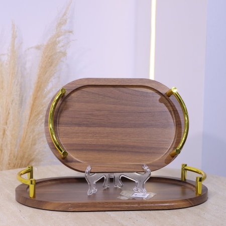 طقم صواني/2 خشب بيضاوي بيدين قوس ذهبي EL185/2 =س26