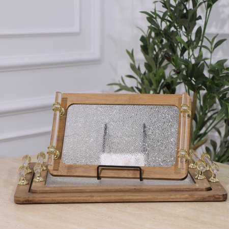 طقم صواني خشب/3مستطيل 27+33+39سم وجه اكرلك مبزر بيدين اكرلك ZD19/3 =غ1