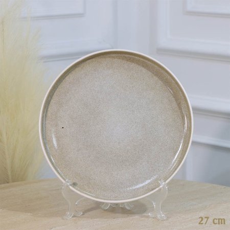 صحن سفرة بورسلان صفح 27 سم ابيض محزز وجه بيج A35/1 =ع1