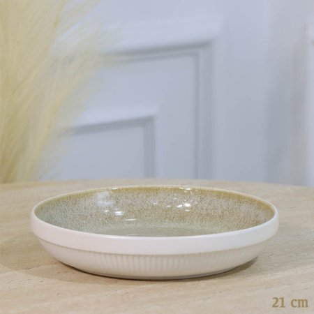 صحن سفرة بورسلان جور 21 سم ابيض محزز وجه بيج A35/3 =ع1