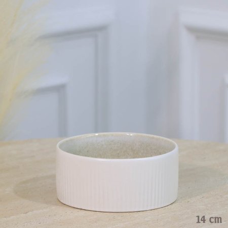 سلطية بورسلان 14سم ابيض محزز وجه بيج A35/4 =ع1