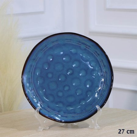 صحن سفرة بورسلان صفح 27 سم اسود وجه دوائر كحلي A35/23 =ع1