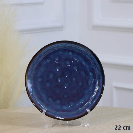 صحن سفرة بورسلان صفح 22سم اسود وجه دوائر كحلي A35/24 =ع1