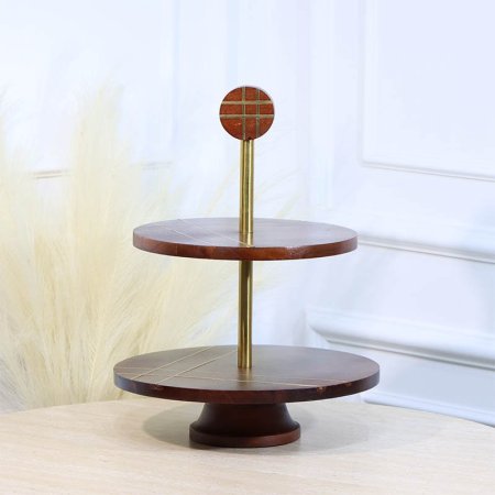 مضيفة 2 طبقة مدورخشب هندي وجه محزز نحاس مسكة ذهبيHO202463 %ه12