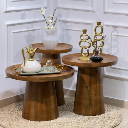 طقم /3 سكملة خشب هندي مدور رجل بخصر حيف عالي HO202470-L/M/S %ه12