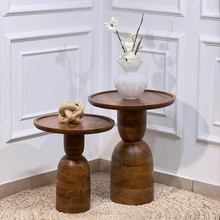 طقم /2 سكملة خشب هندي مدور رجل بخصر حيف هابط HO202471-L/S %ه12