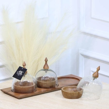 مضيفة 3عين خشب هندي  مدور غطا قبة زجاج  HO202503 %ه12