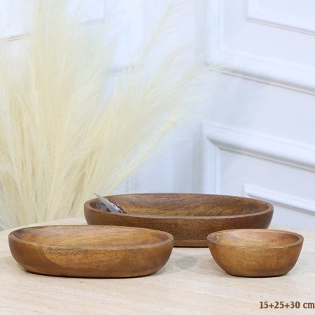 طقم /3 جاط بيضاوي 15+25+30سم خشب هندي HO202507 %ه12