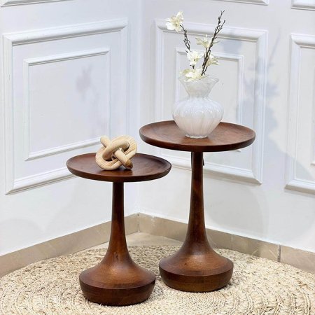 طقم /2 سكملة خشب هندي مدور رجل قاعدة عريض حيف هابط HO202510 %ه12