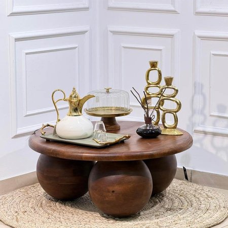 طاولة خشب هندي مدورثقيل 84سم ارجل طابة HO202511 %ه12