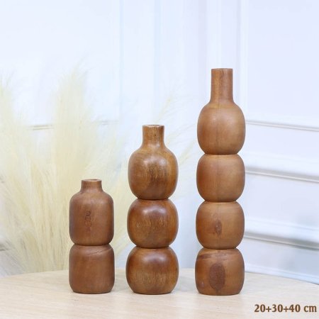 طقم /3 فازة خصر طابة 20+30+40سم خشب هندي HO20013 %ه12